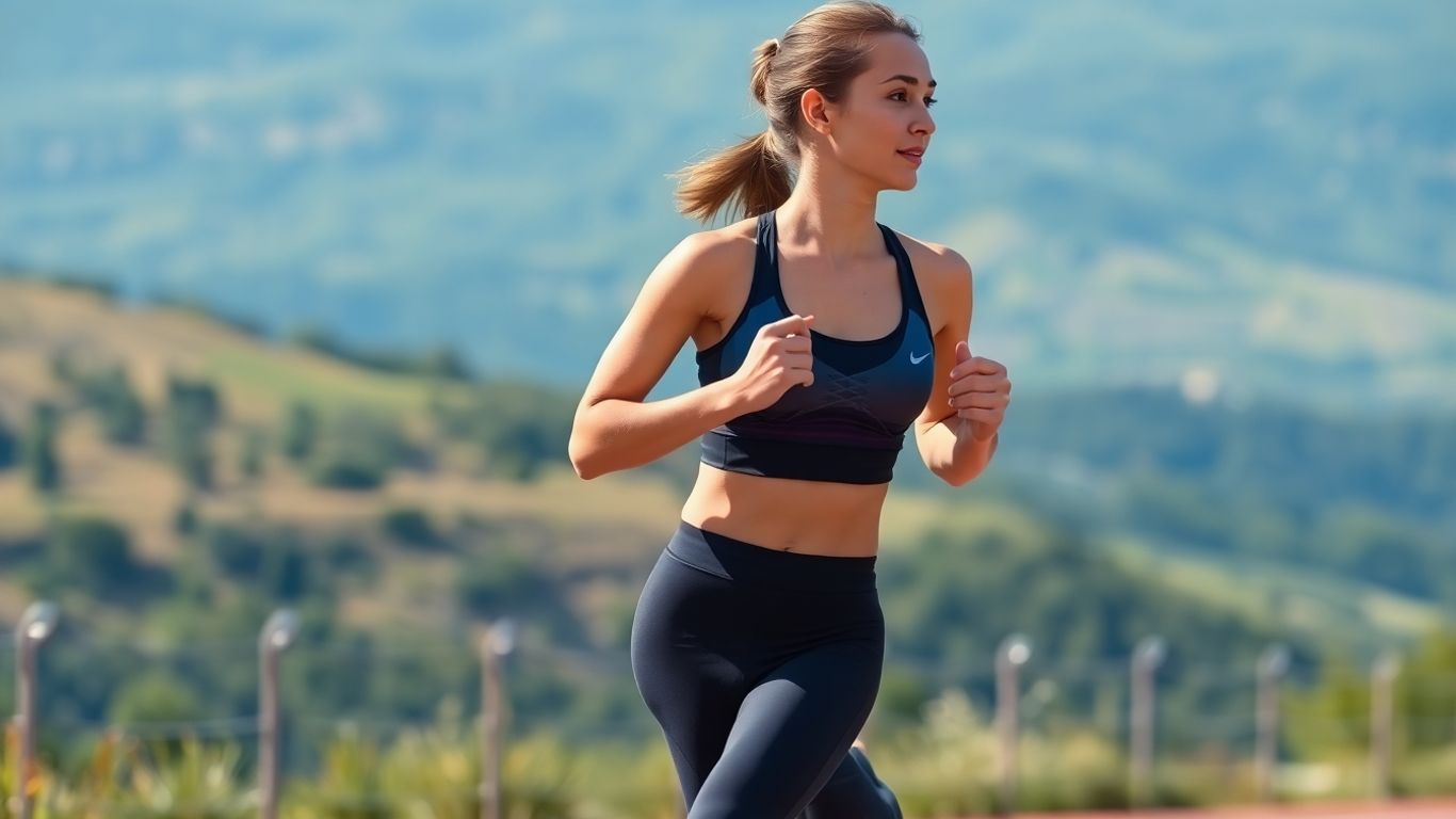 Runner in high-impact sports bra on a track.