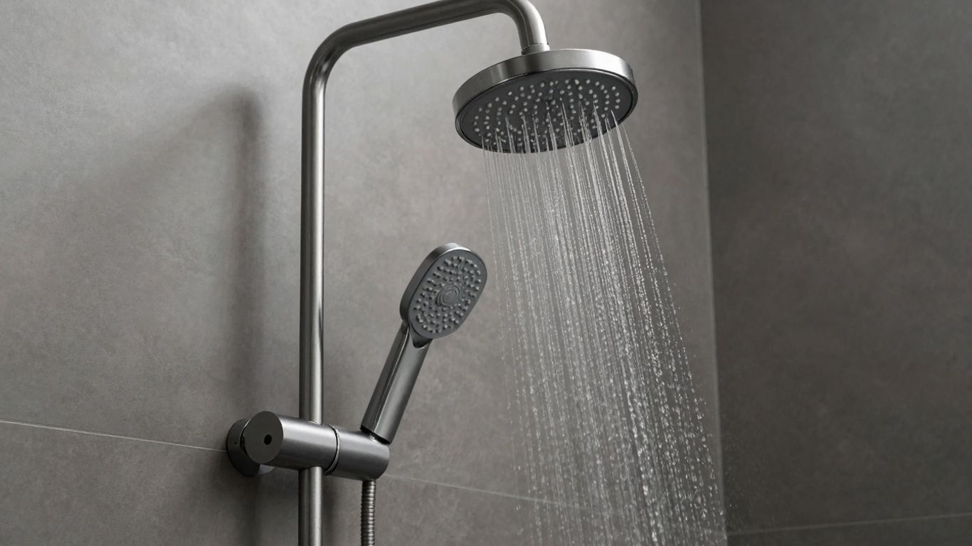 Modern bathroom with concealed shower kit.