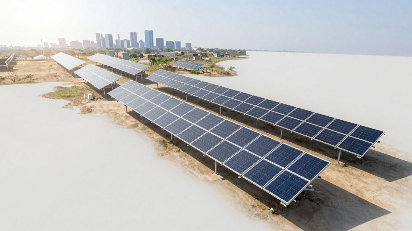 Panneaux solaires sur un paysage africain ensoleillé.
