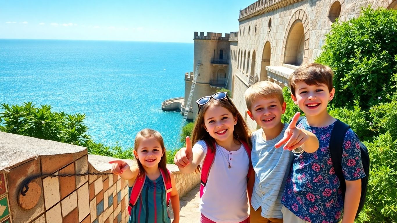 Família feliz explorando Portugal com crianças.