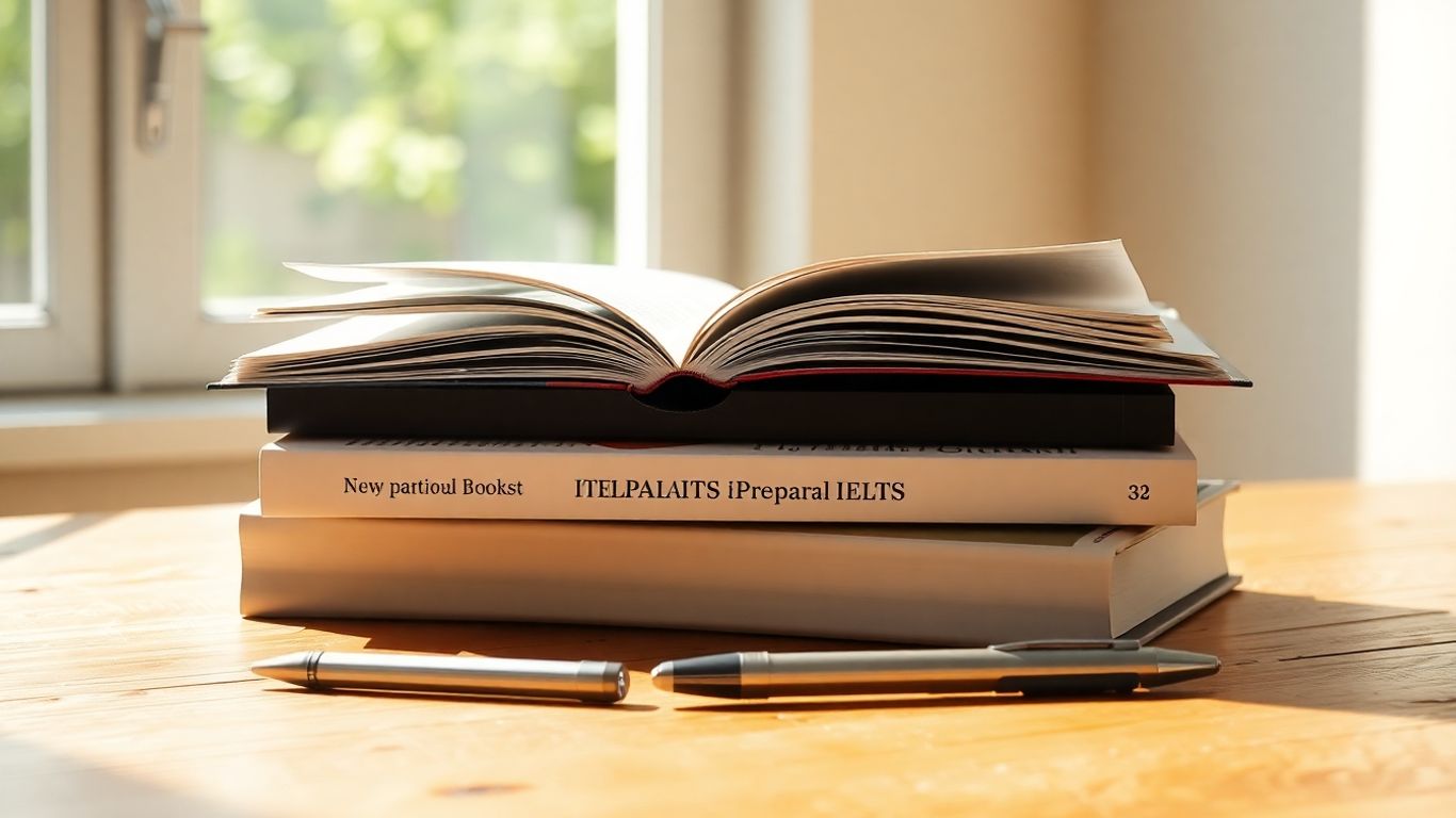 IELTS preparation books and practice materials.