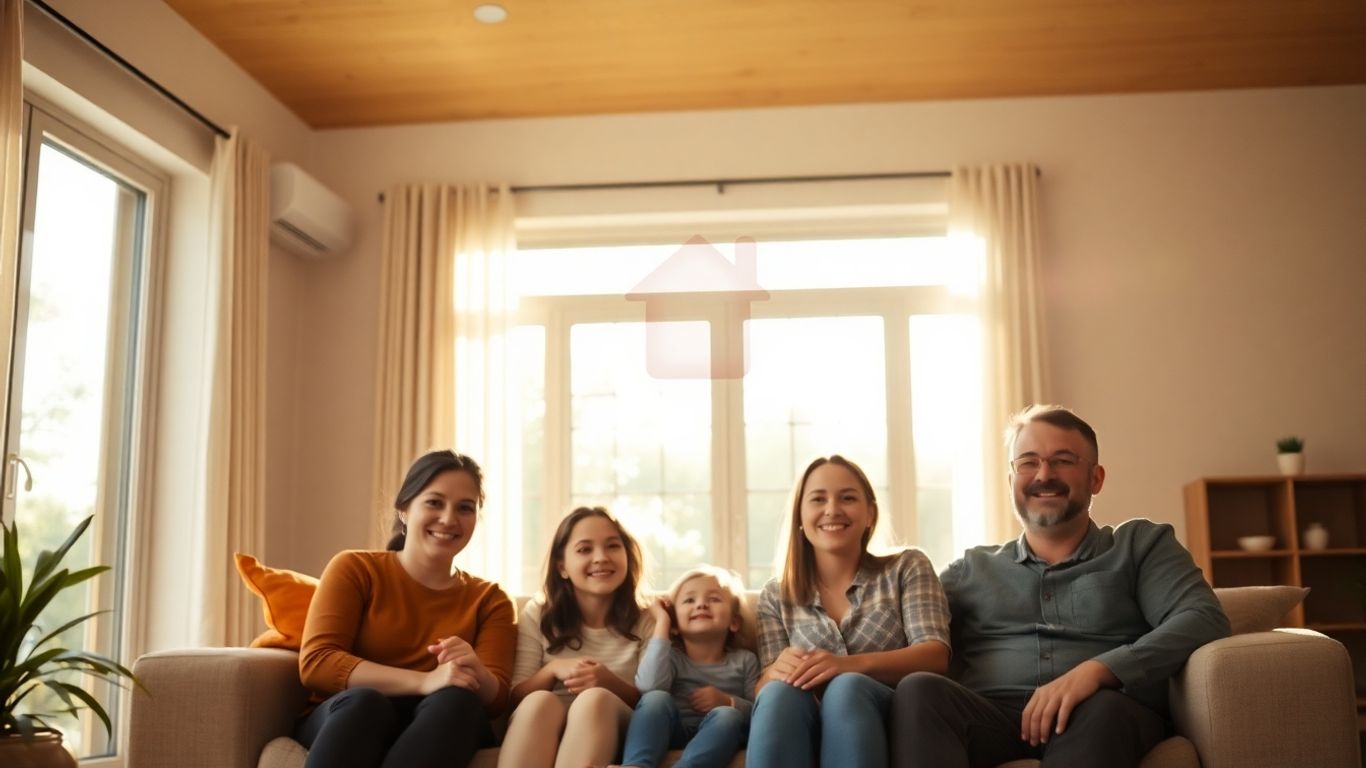 Familia feliz en una casa segura y asequible.