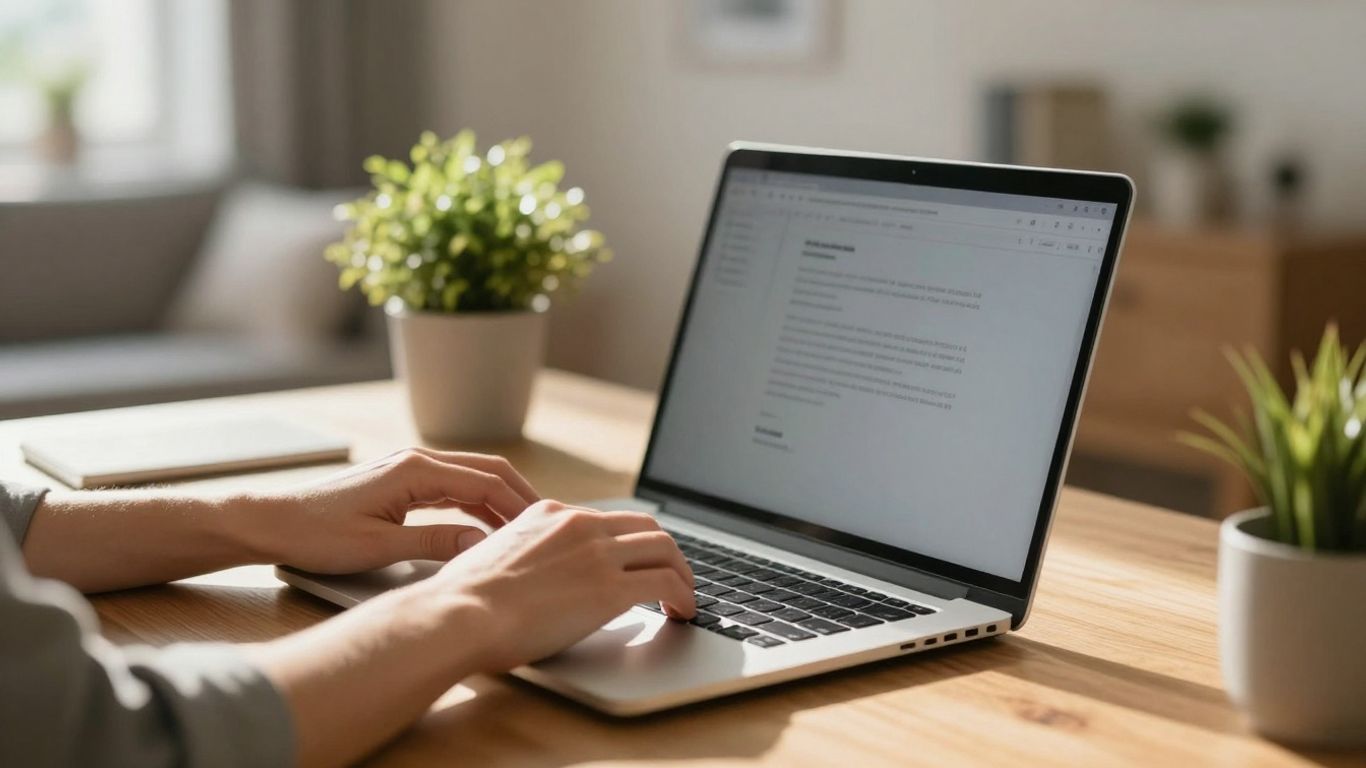 Person working on laptop at home in Australia.