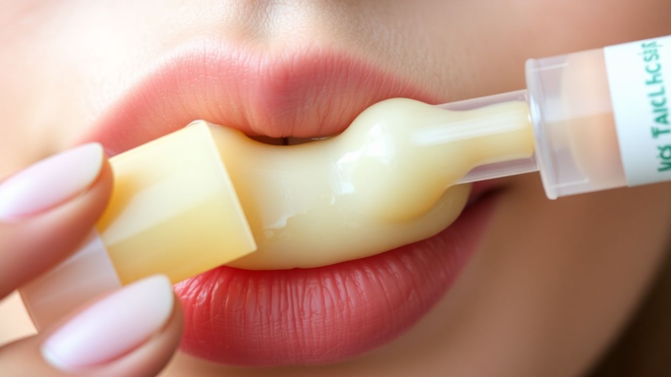 Lippenbalsam wird auf die Lippen aufgetragen.