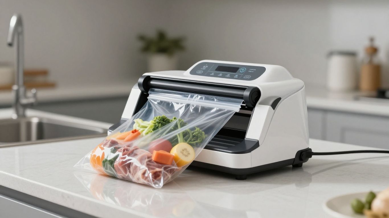 เครื่องซีลสูญญากาศกำลังทำงานกับอาหาร