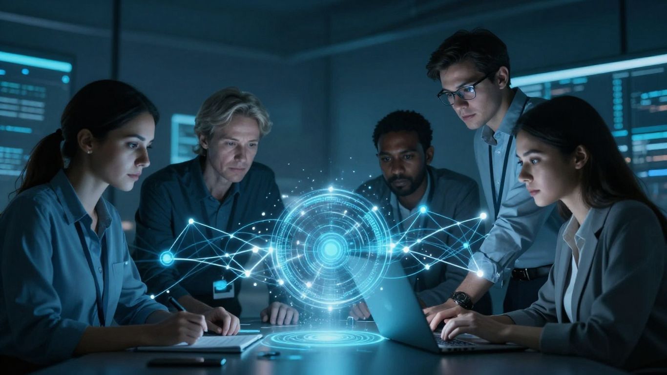 Cybersecurity team analyzing digital threats