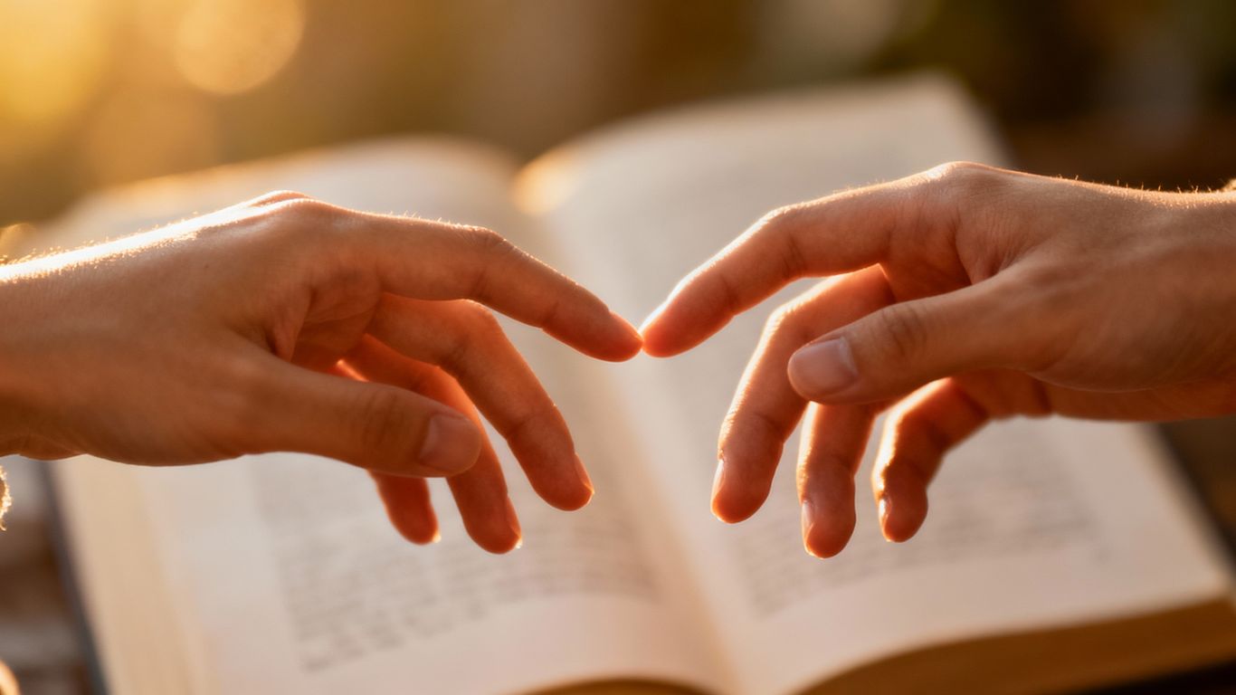 Hands reaching, love, literature, connection, warmth, books