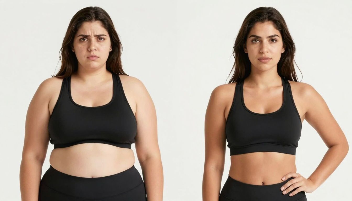 Female weight loss before and after transformation