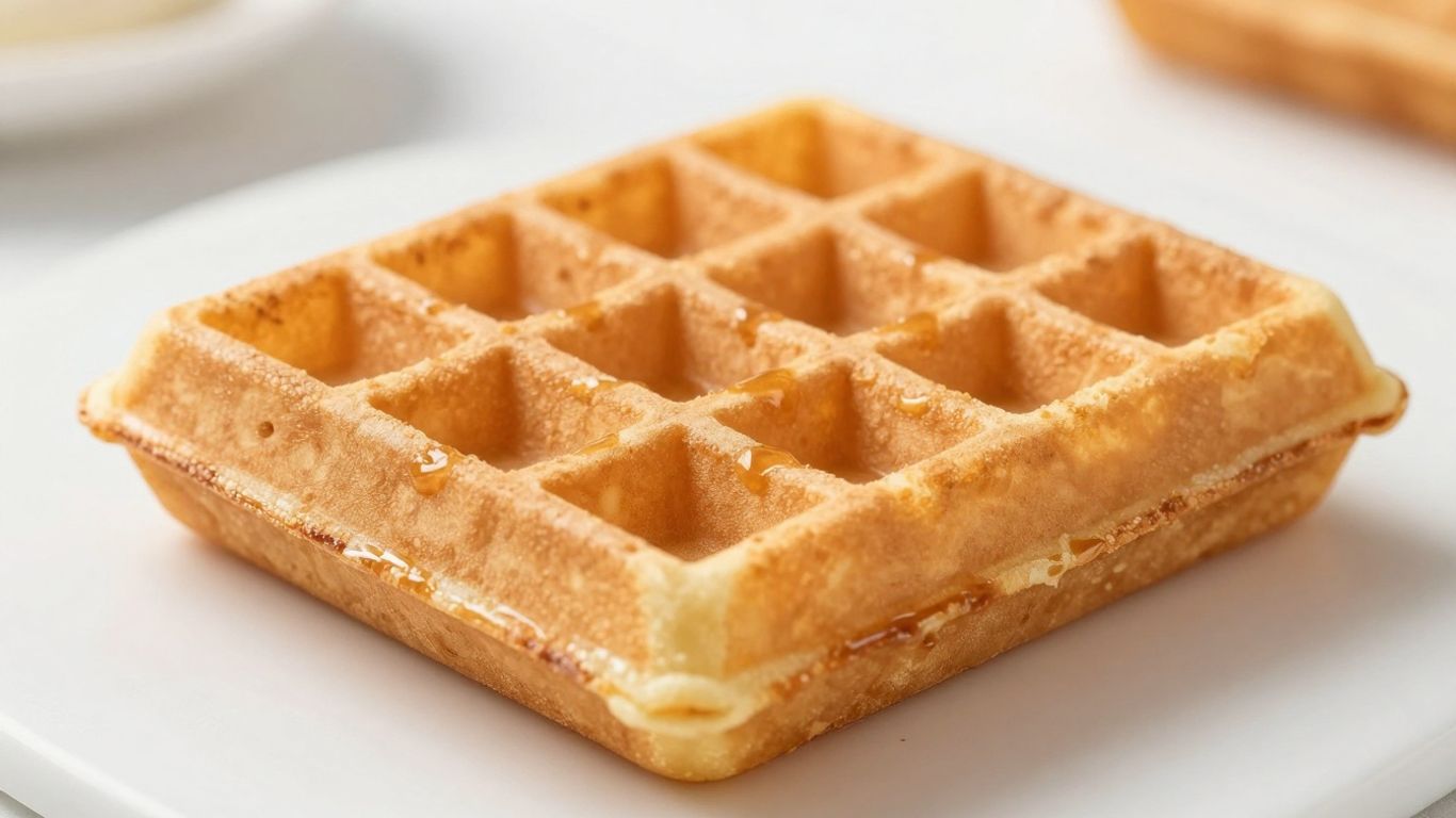 Crispy golden waffle with deep pockets.