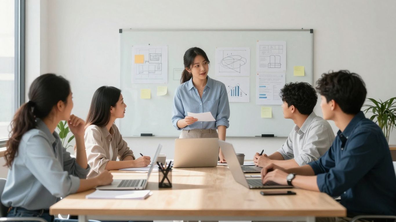 Team collaborating in a modern office space.