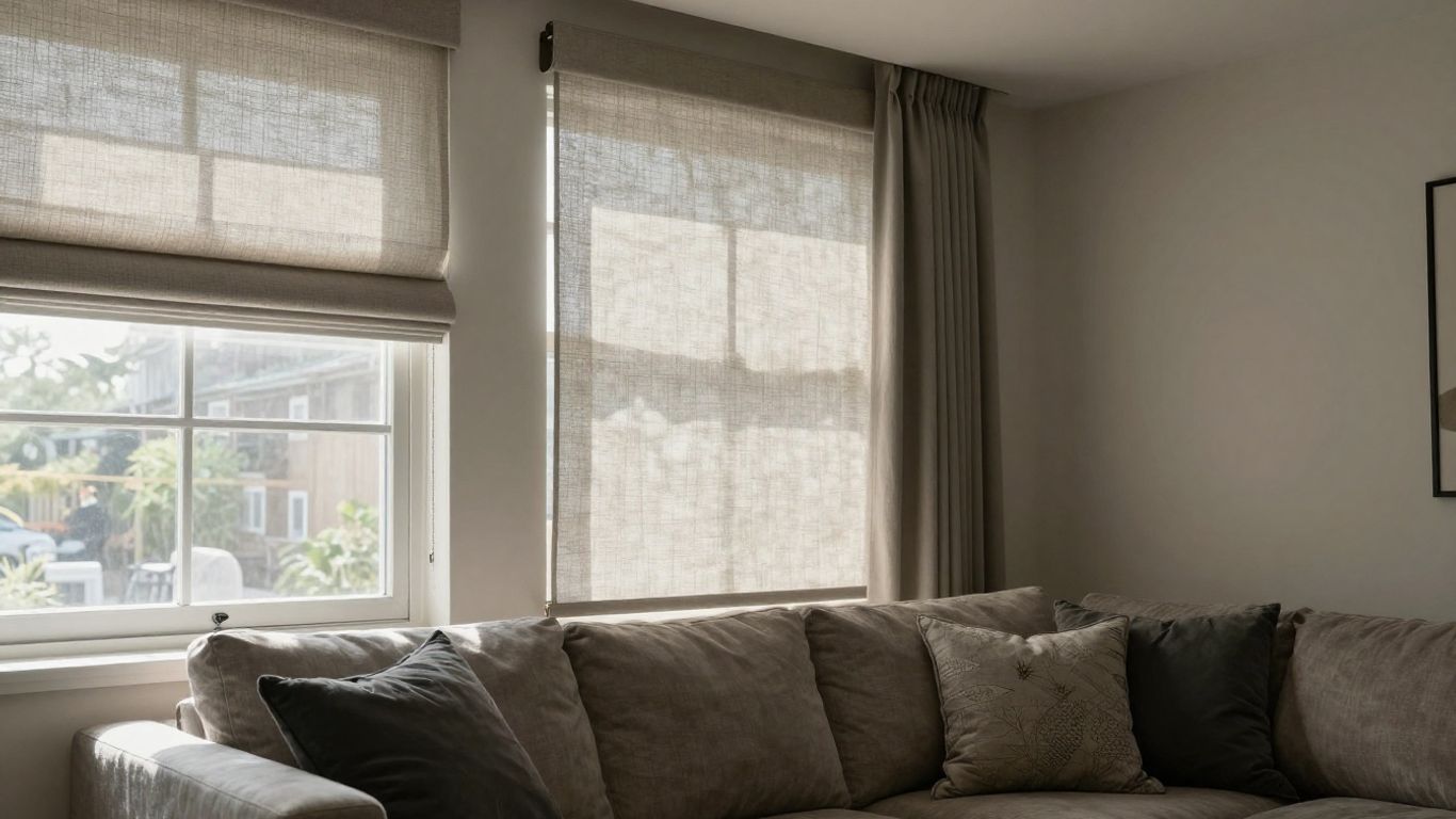 Custom window shades in a modern living room.