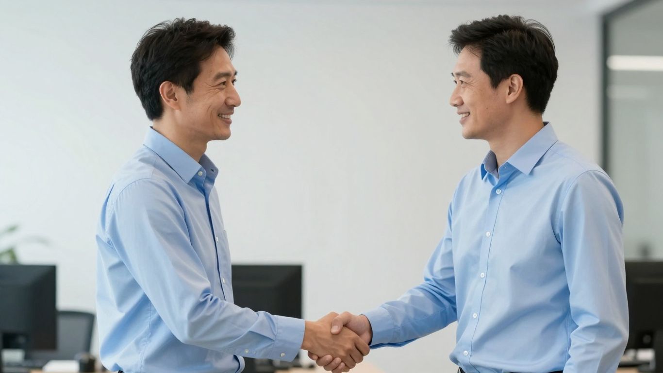 Zwei professionelle Männer schütteln sich die Hände.