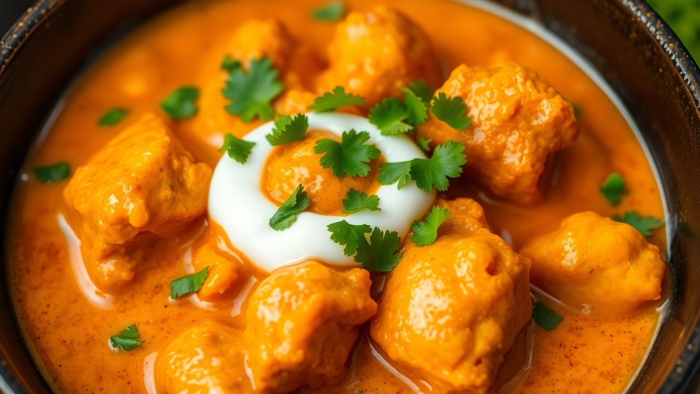 Bowl of Indian Butter Chicken with cilantro and cream.