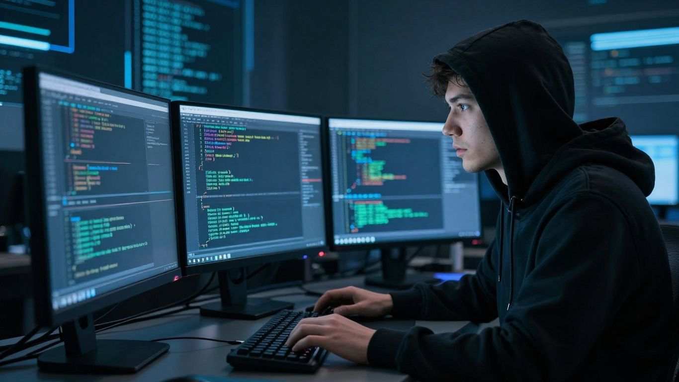 Ethical hacker finding security gaps in a digital network.
