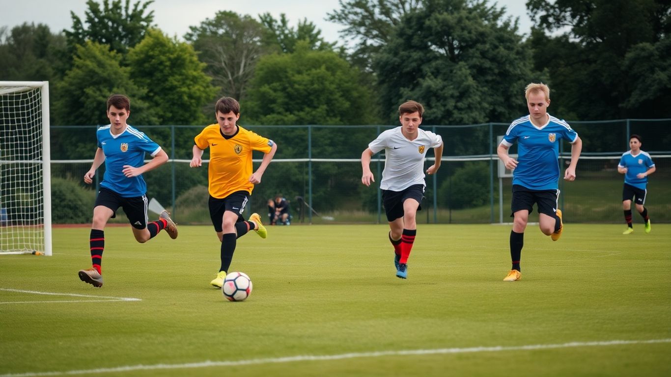 Players in action during a five-a-side football match.
