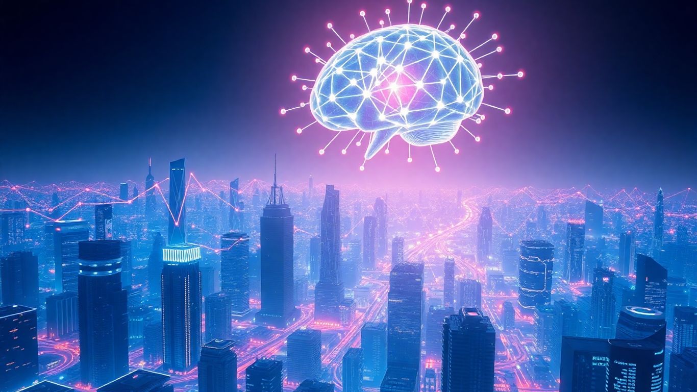 AI navigating a futuristic SEO landscape.