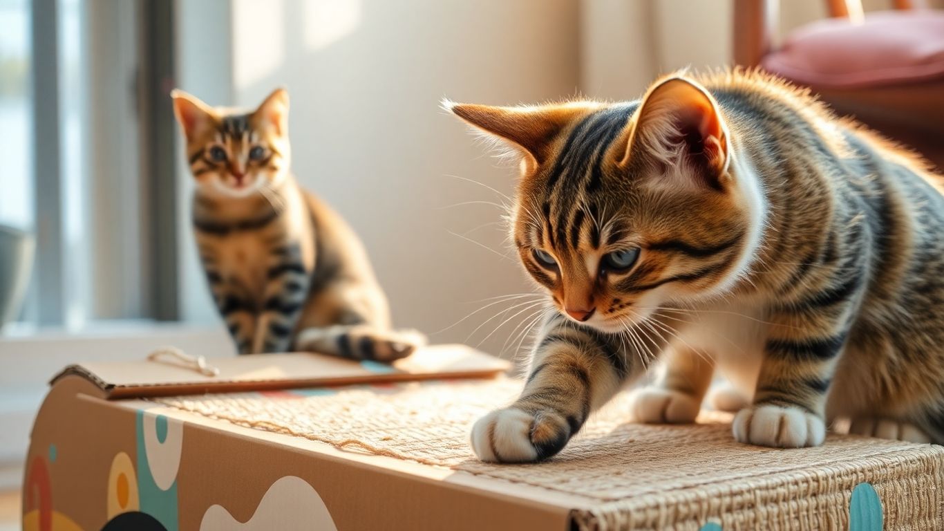 DIY cat scratch board with cat