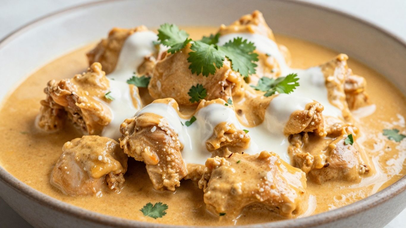 Delicious butter chicken with creamy sauce and cilantro garnish.