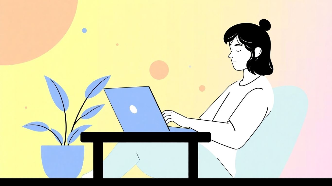 Person working on laptop with modern tech startup aesthetic.