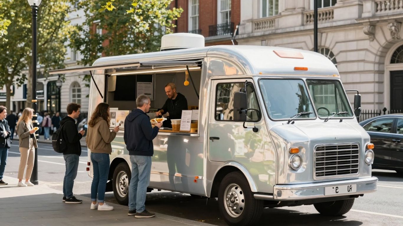 Food truck on a busy UK street.