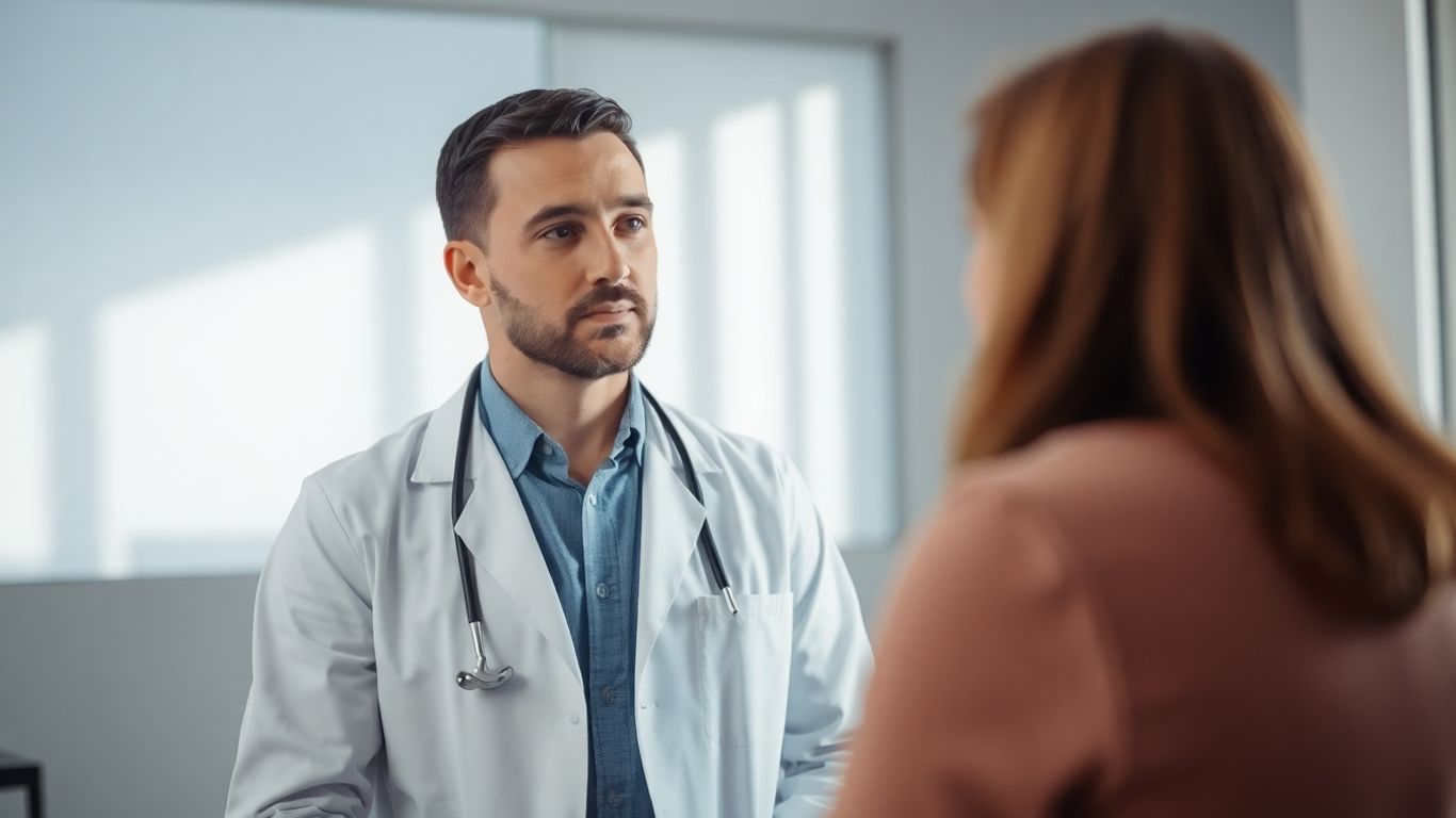 Medic internist discutând cu un pacient în cabinet.