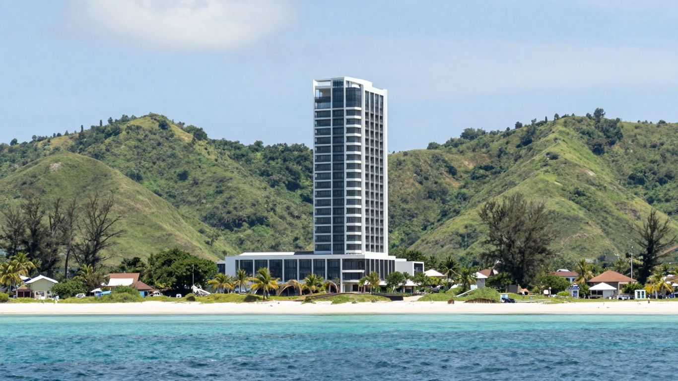 Labuan Bajo coastal property with modern building.