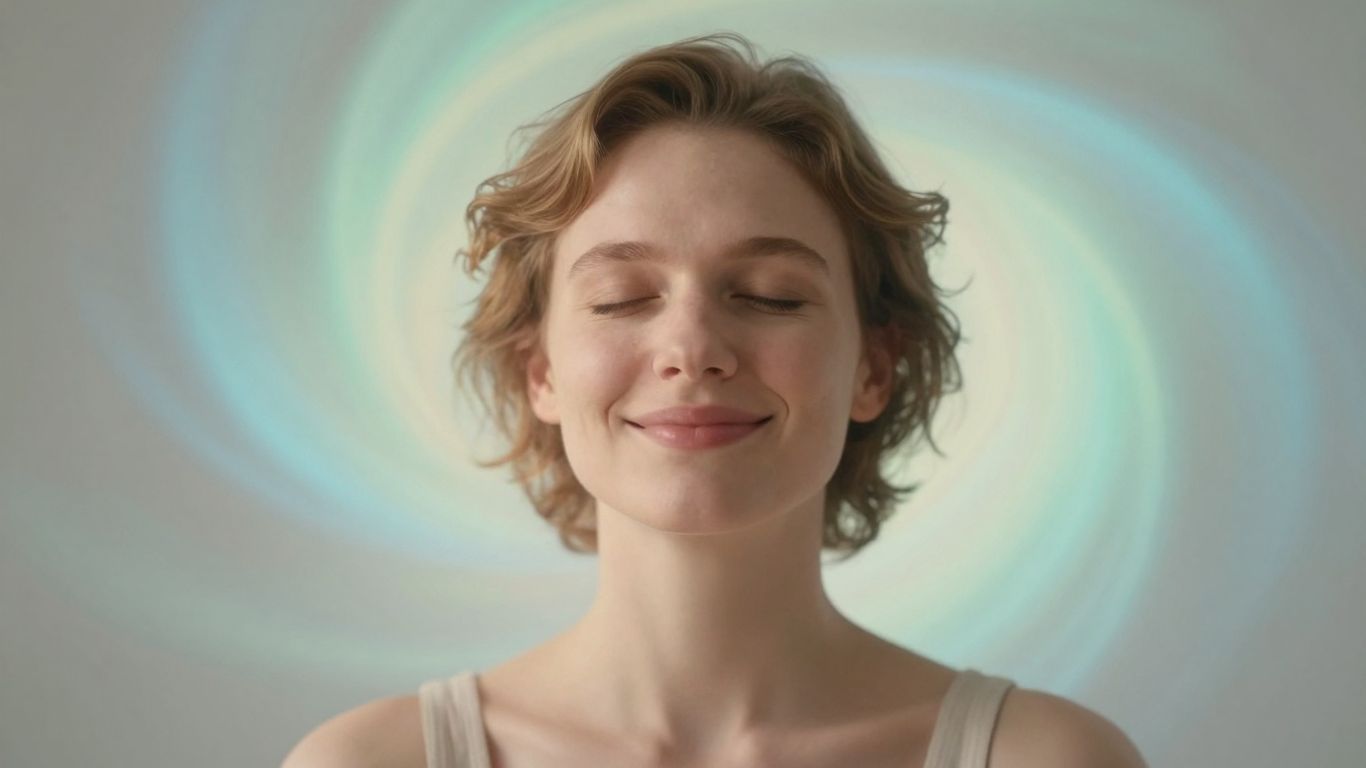 Person smiling with calming colors emanating