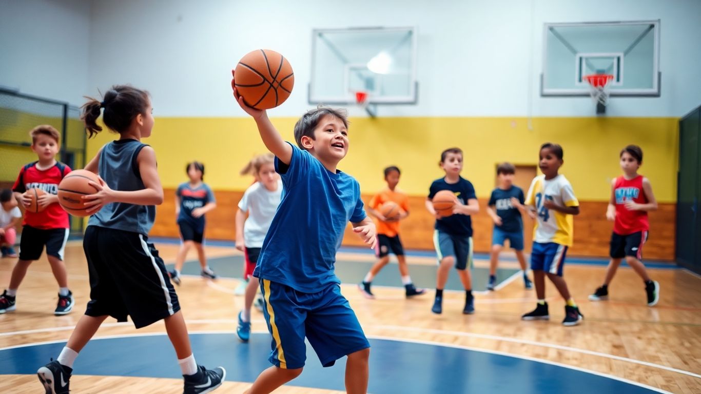 Schüler beim Basketballtraining auf einem Spielfeld