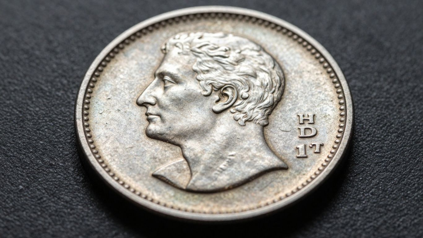 Close-up of a rare doubled die coin.