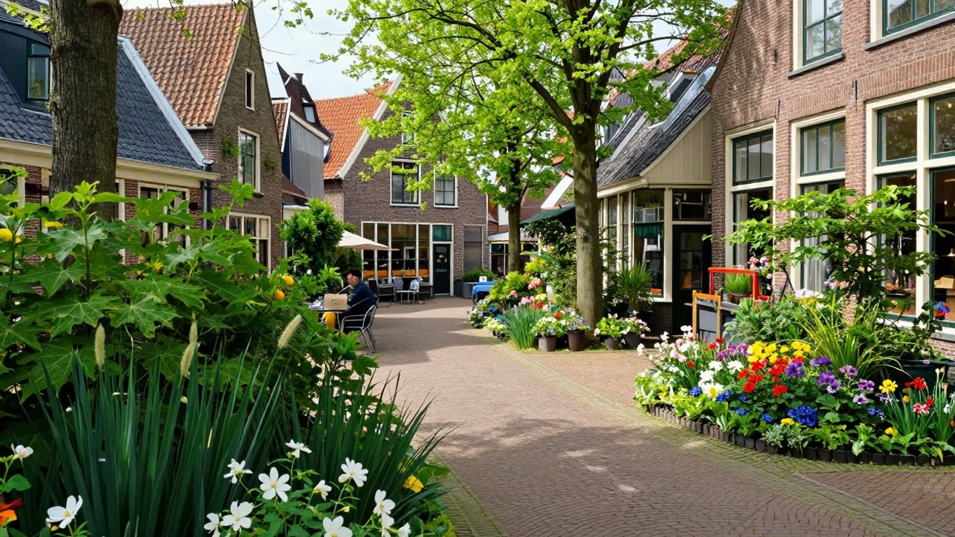 Bloeiende bloemen en groen bij De Tuinen Naaldwijk.