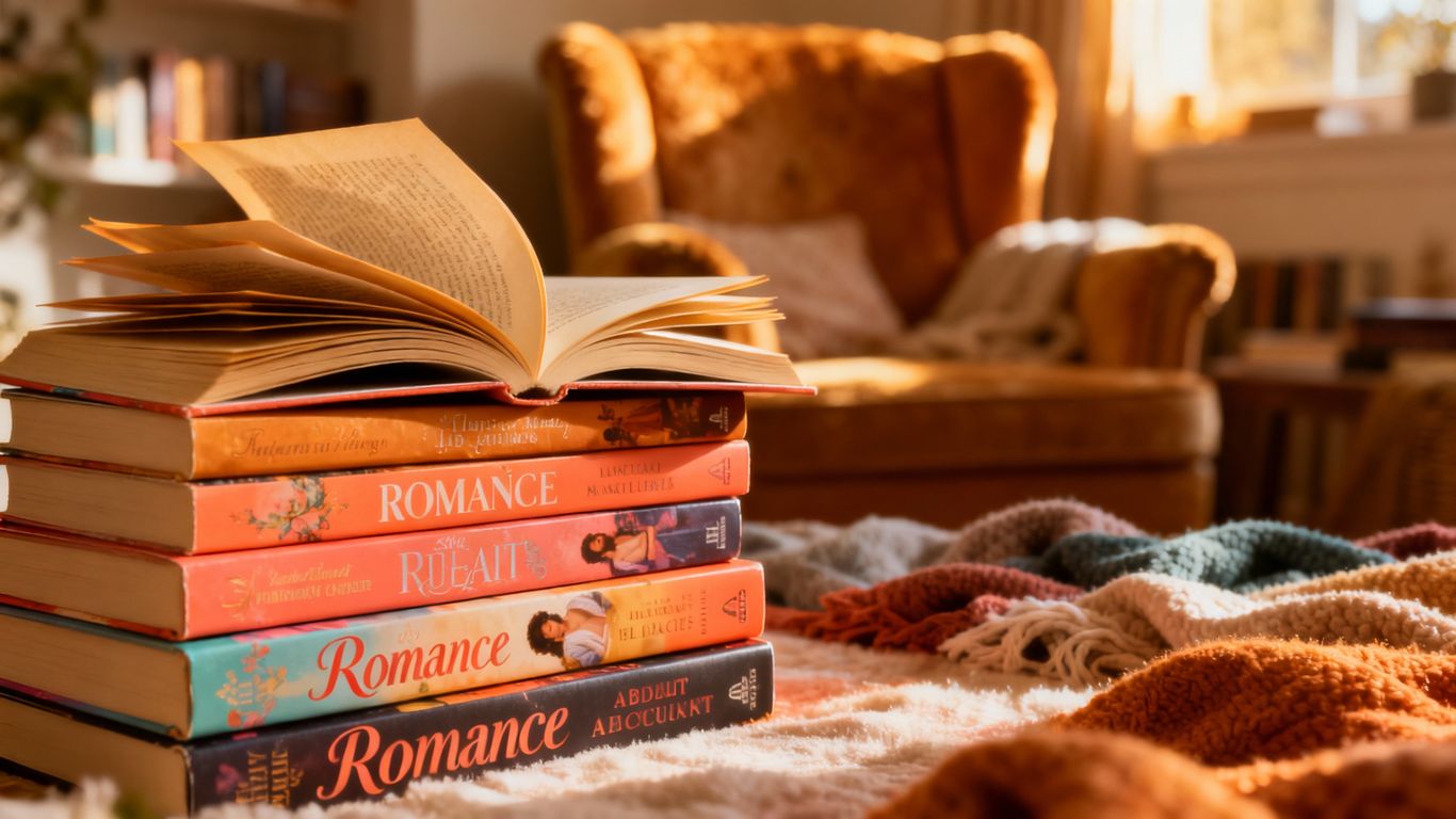 Stack of colorful romance novels for teenagers.