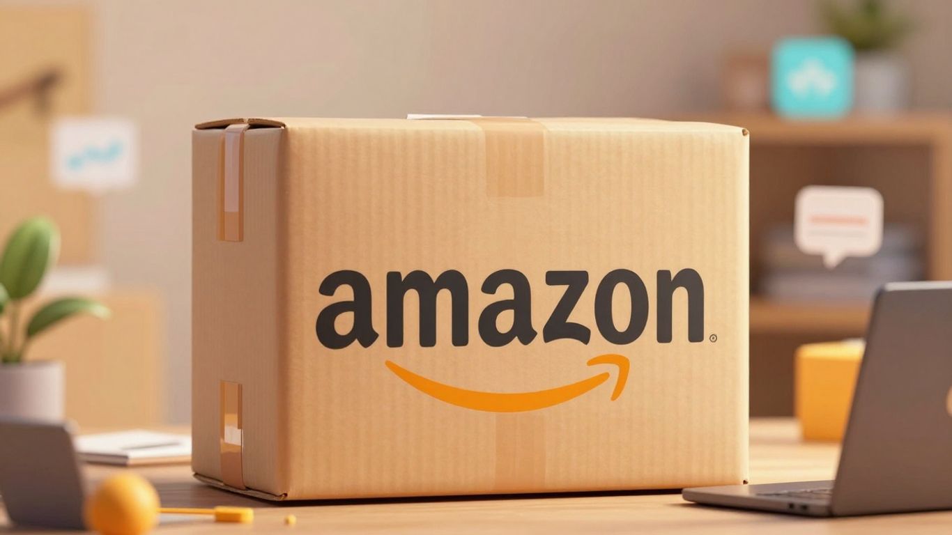 Amazon product package with digital growth elements.