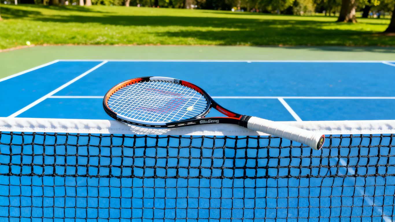 Kilburn Grange Park tennis court with racket on net.