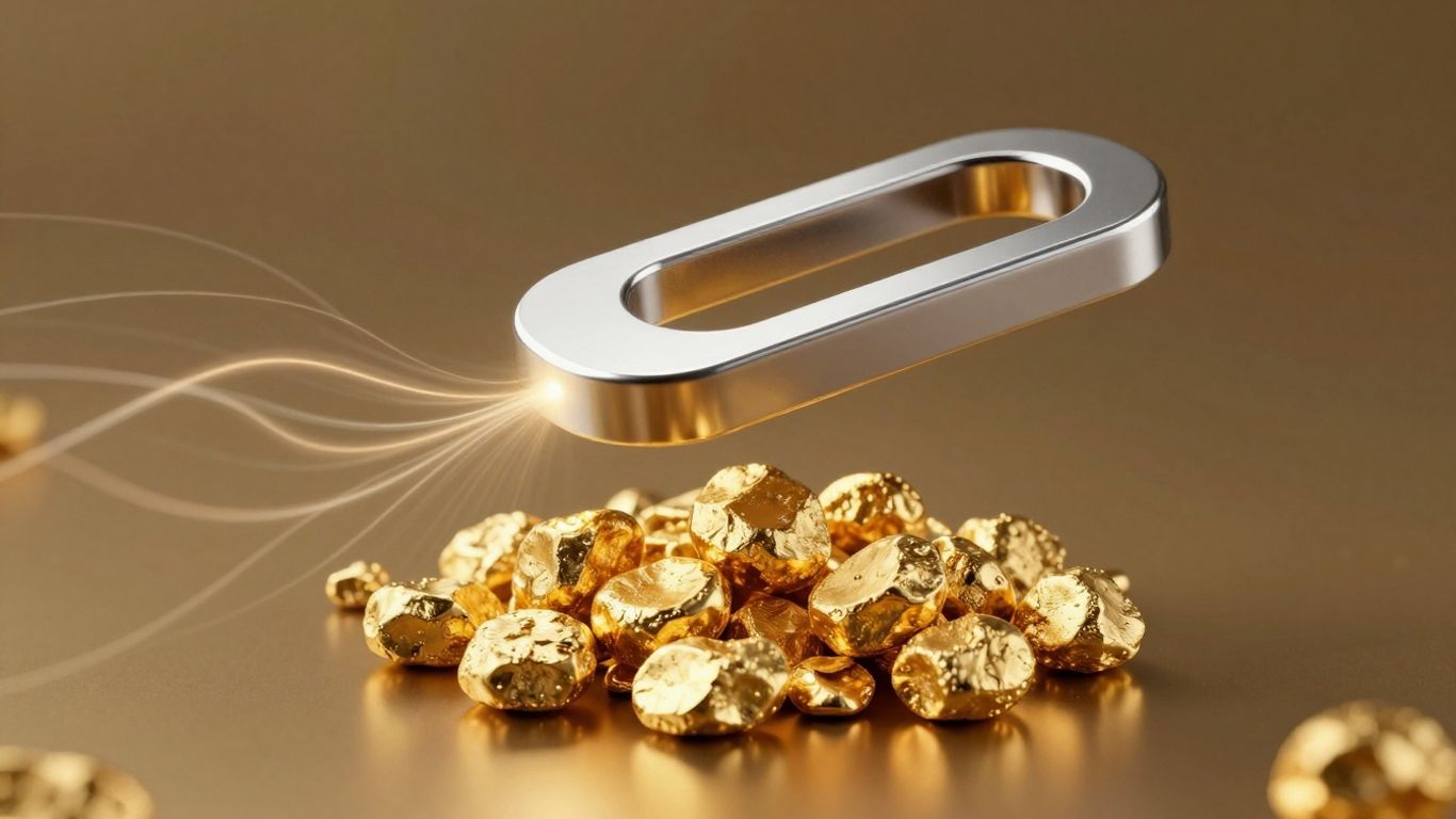 Imán y pepitas de oro