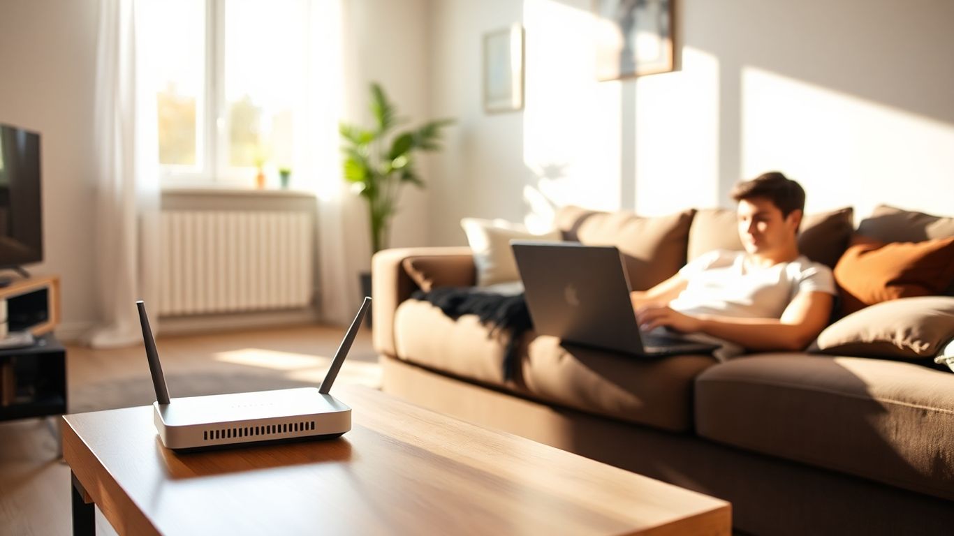 Pessoa trabalhando em casa com Wi-Fi.