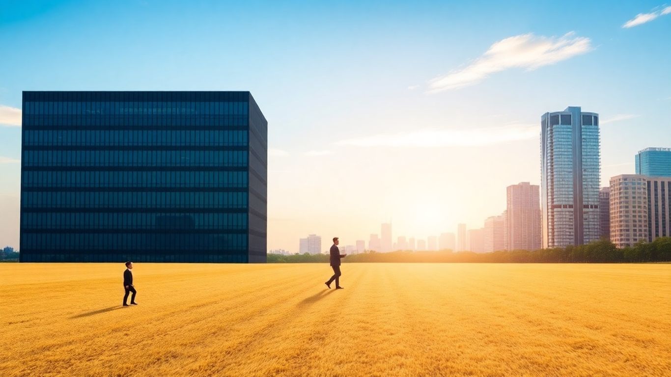 Mann wird zu einem größeren Gebäude
