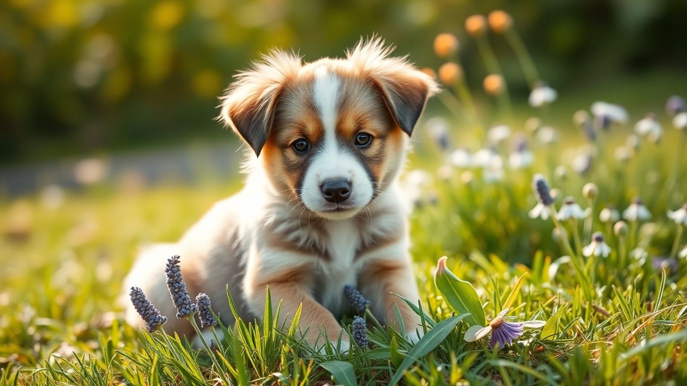 Puppy with natural flea and tick prevention elements.