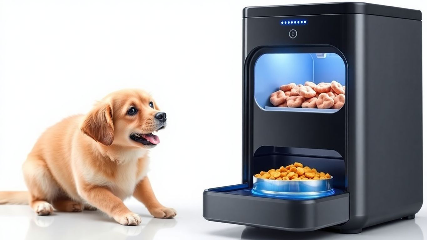 Smart pet feeder with cooling, pet anticipating meal.