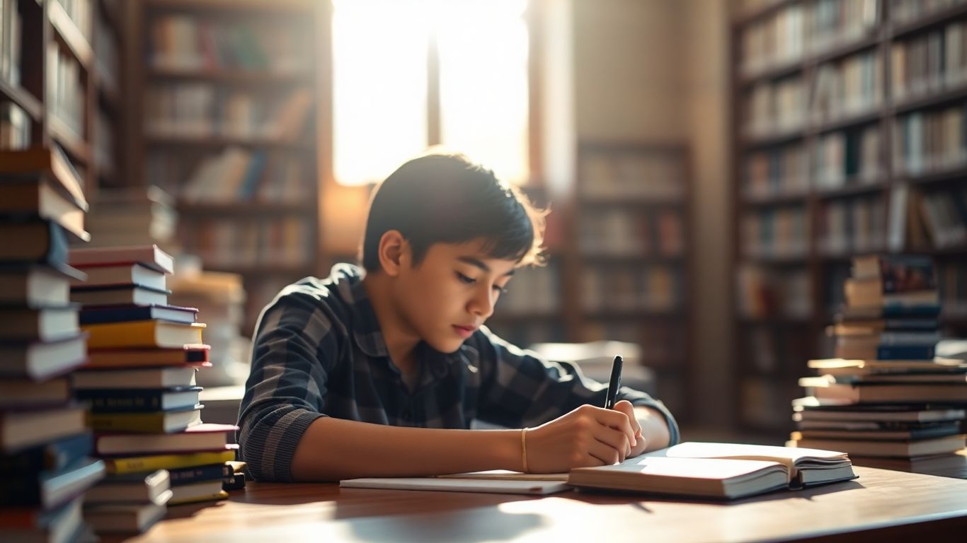 Student studying for TOEFL writing integrated task.