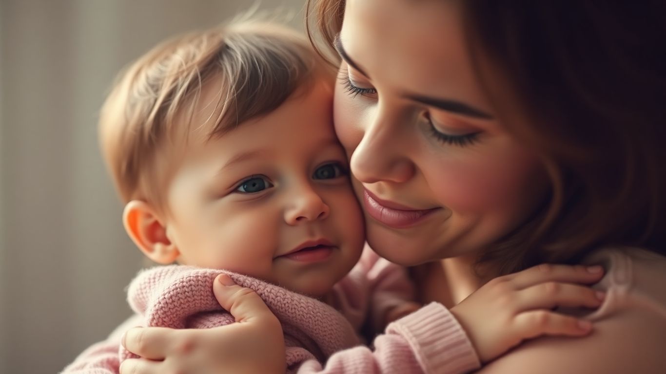 Mutter und Kind in herzlicher Umarmung, Liebe und Dankbarkeit.