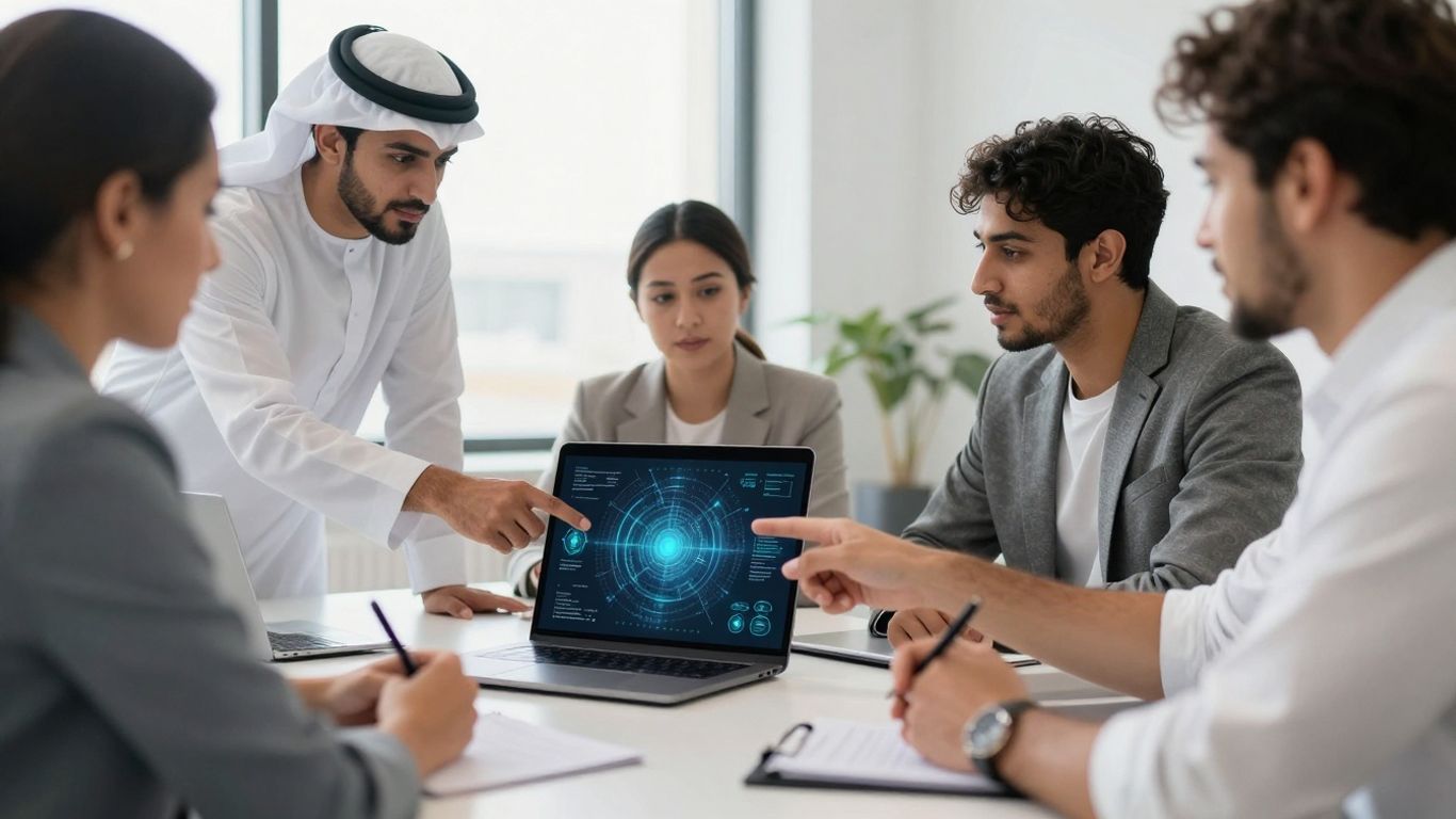 Digital marketing professionals collaborating in a modern office.