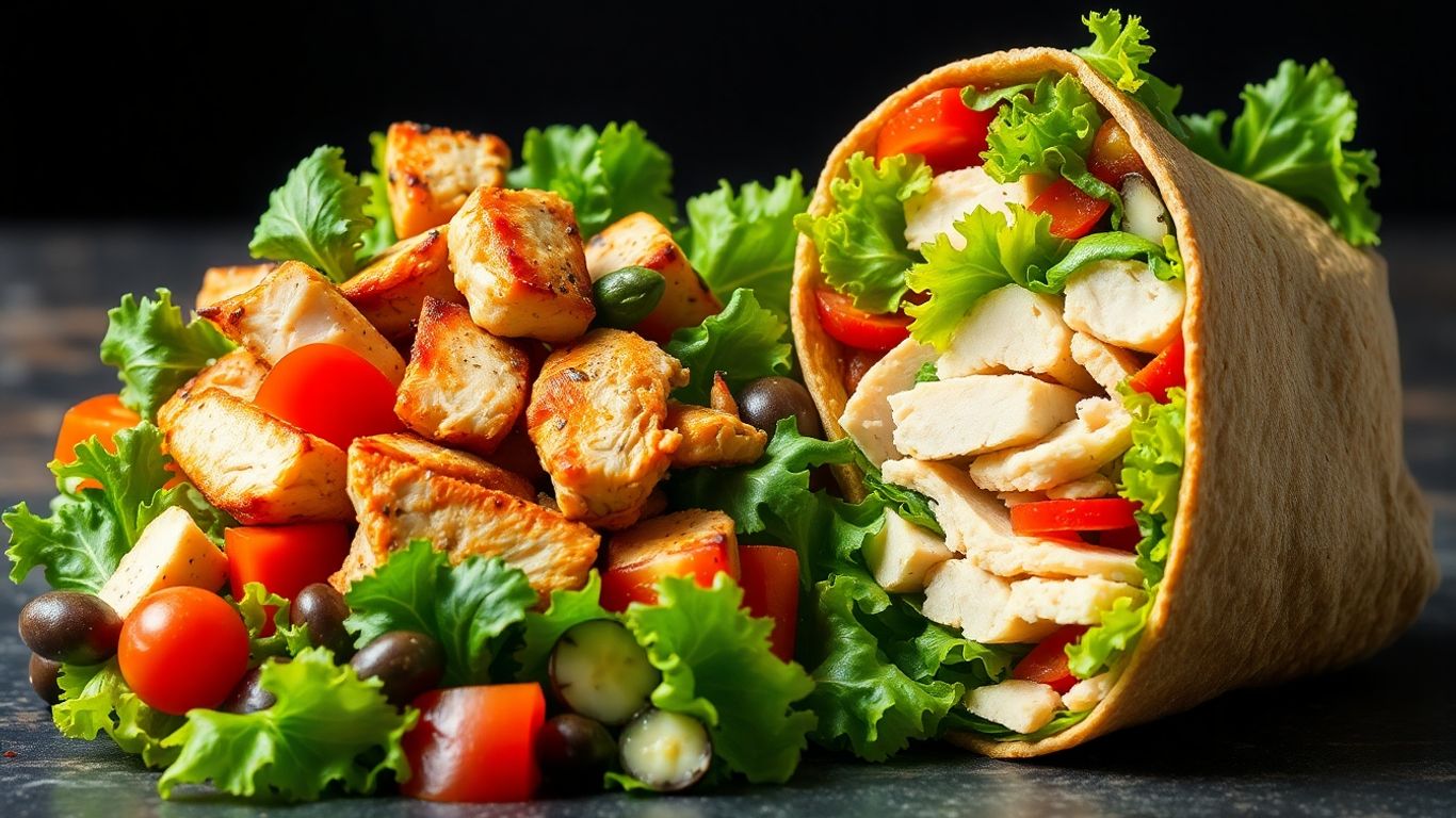 High protein salad and wrap for a healthy lunch.