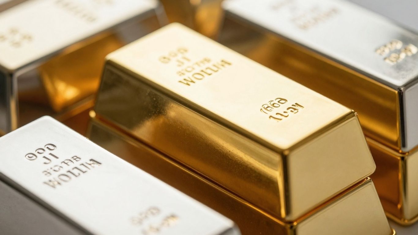 Gold and silver bars stacked