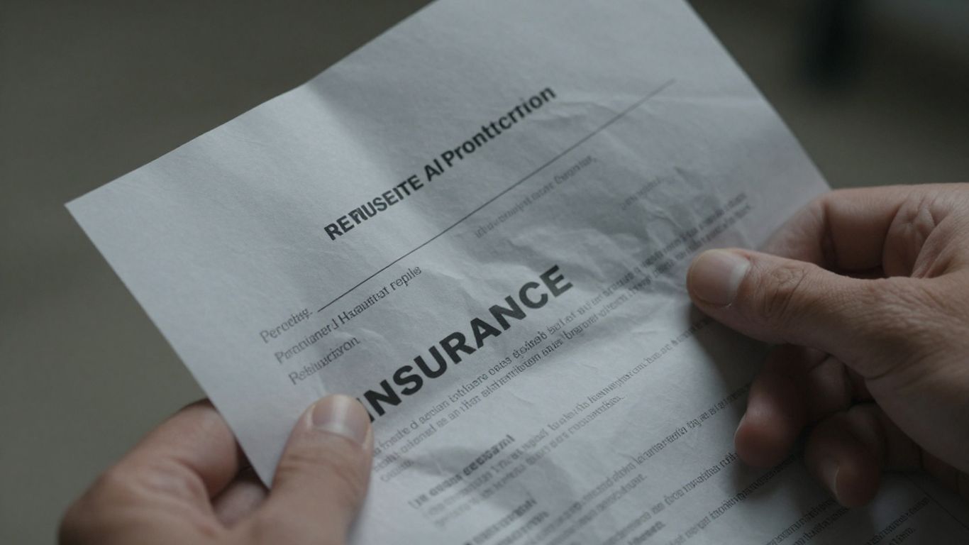 Crumpled insurance policy document in a hand.