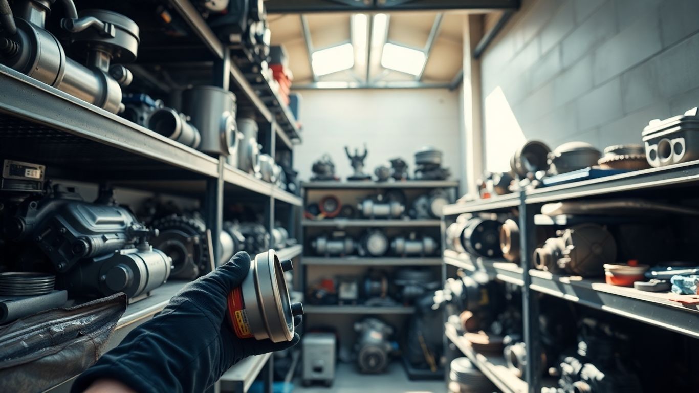 Subaru car parts in a workshop