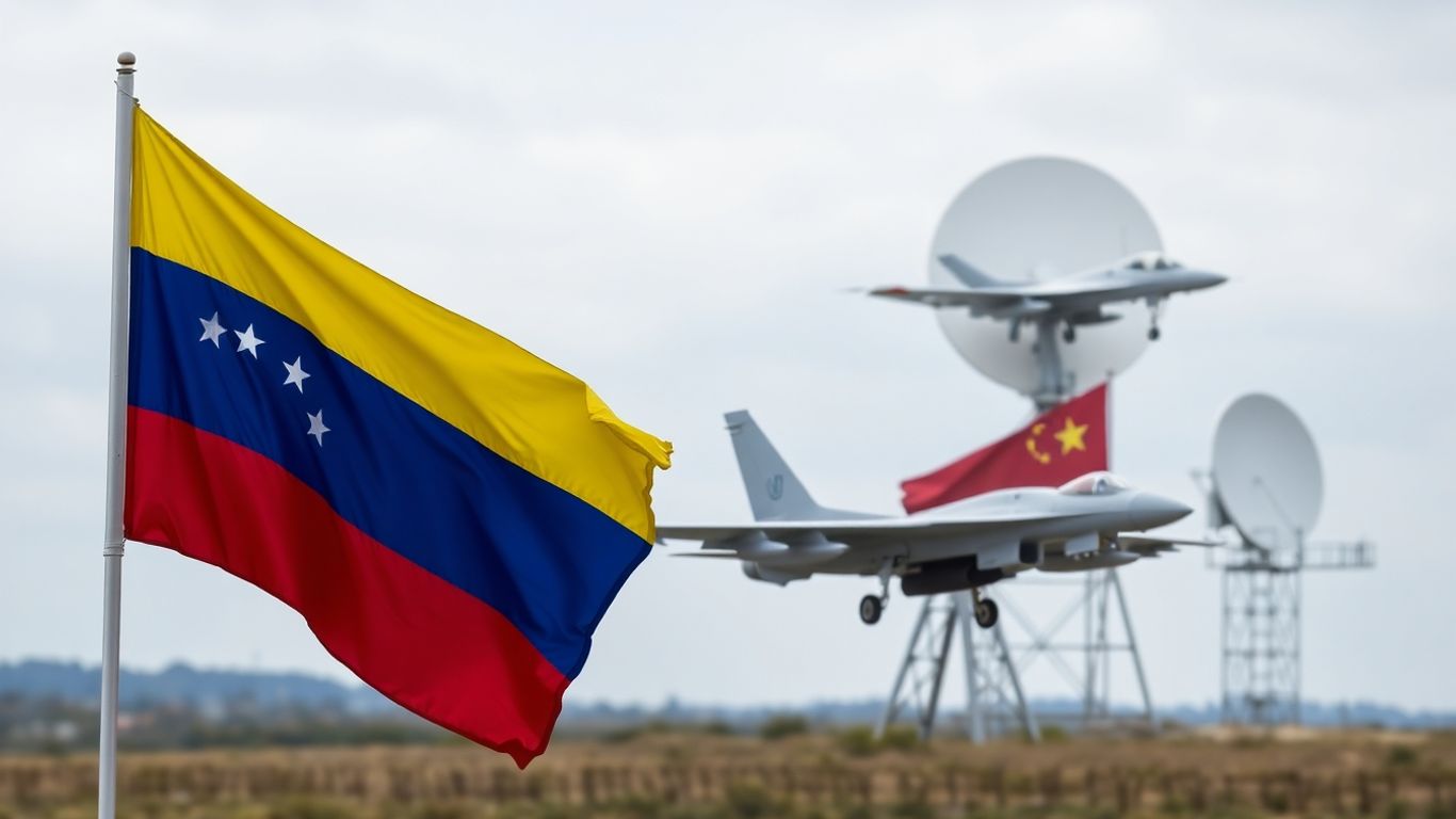 Venezuelan flag, Russian jet, Iranian drone, Chinese radar.