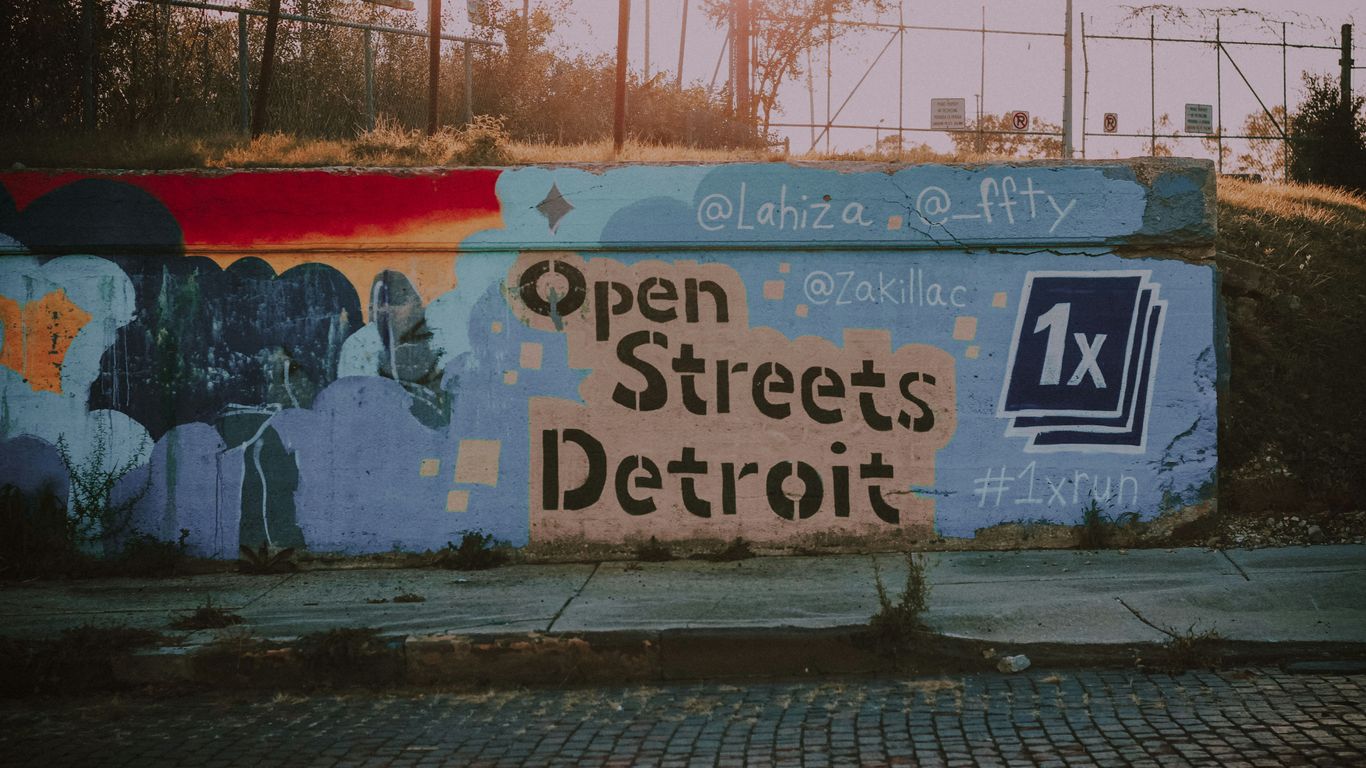 open streets Detroit-printed street wall art