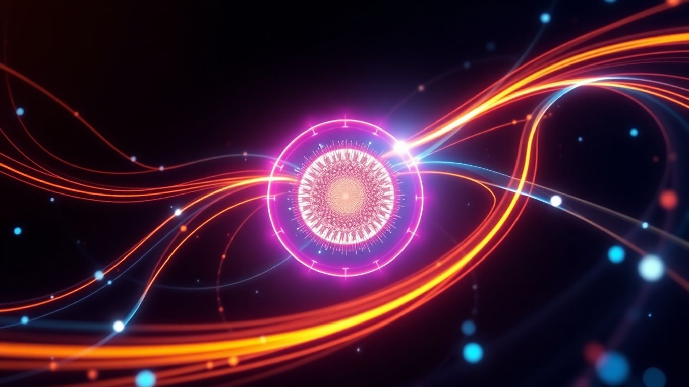 Futuristic AI browser interface with glowing digital streams.