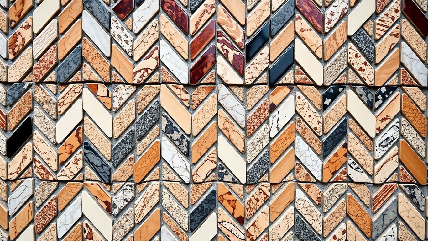 Chevron mosaic tiles in various styles.