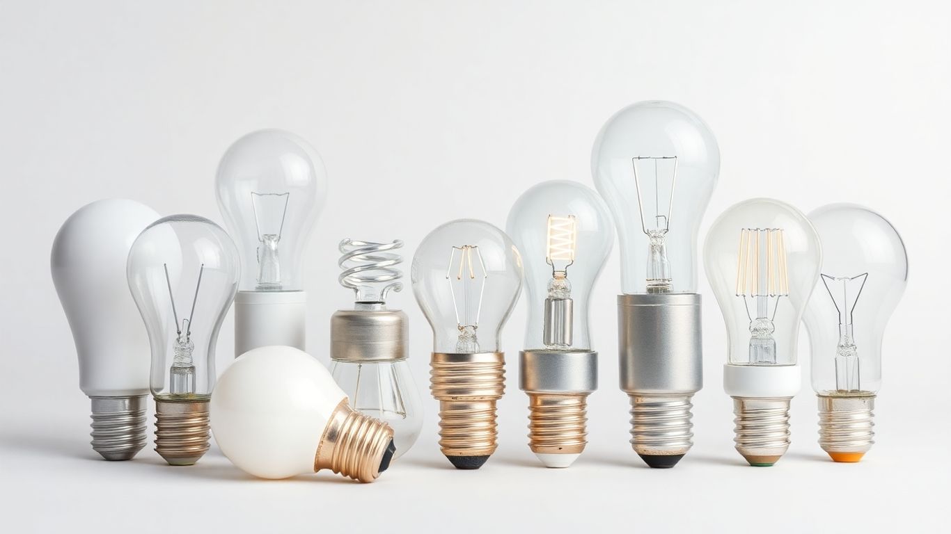Various light bulbs including LED and halogen.